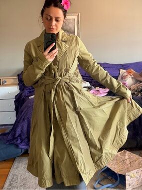 Diesel Khaki Trench Coat with Quilted Pocket Accents